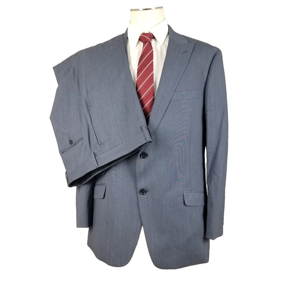 Tommy Hilfiger Suit Mens 46R Blue Wool Two Button Blazer Pants 38x28 Modern Fit - Picture 1 of 16